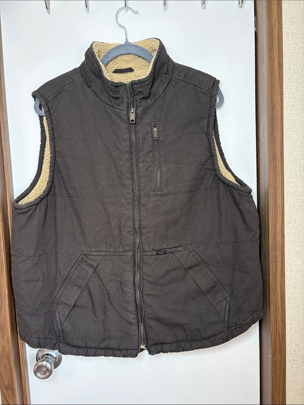 Lee Premium Select Men Brown Cotton Canvas Sherpa Lined Work Vest L Western